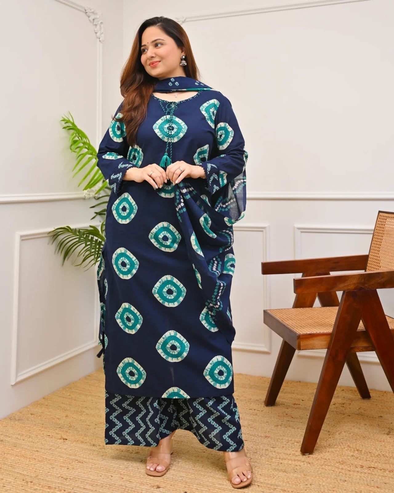 Title: Navy Blue Printed Kurta Set with Dupatta for Women