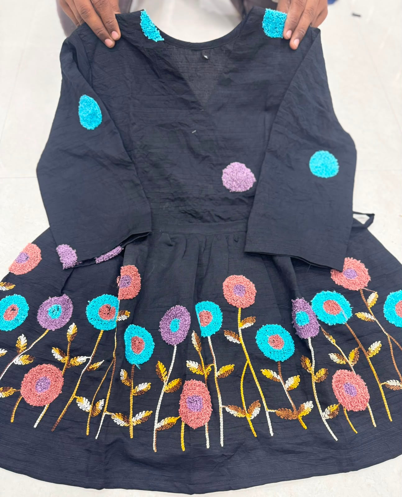 Black Multicolor Floral Embroidered Kurta