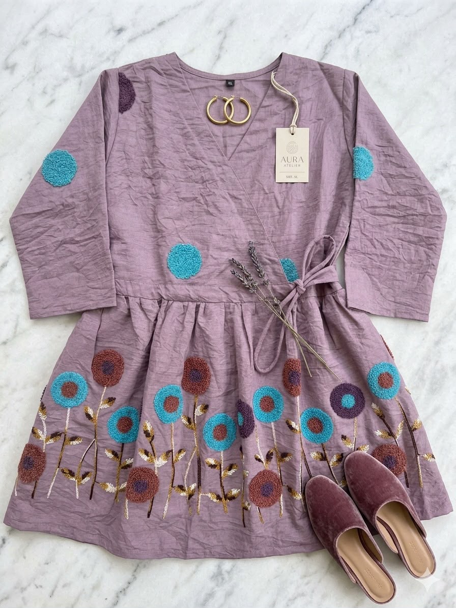 Mauve Multicolor Floral Embroidered Kurta