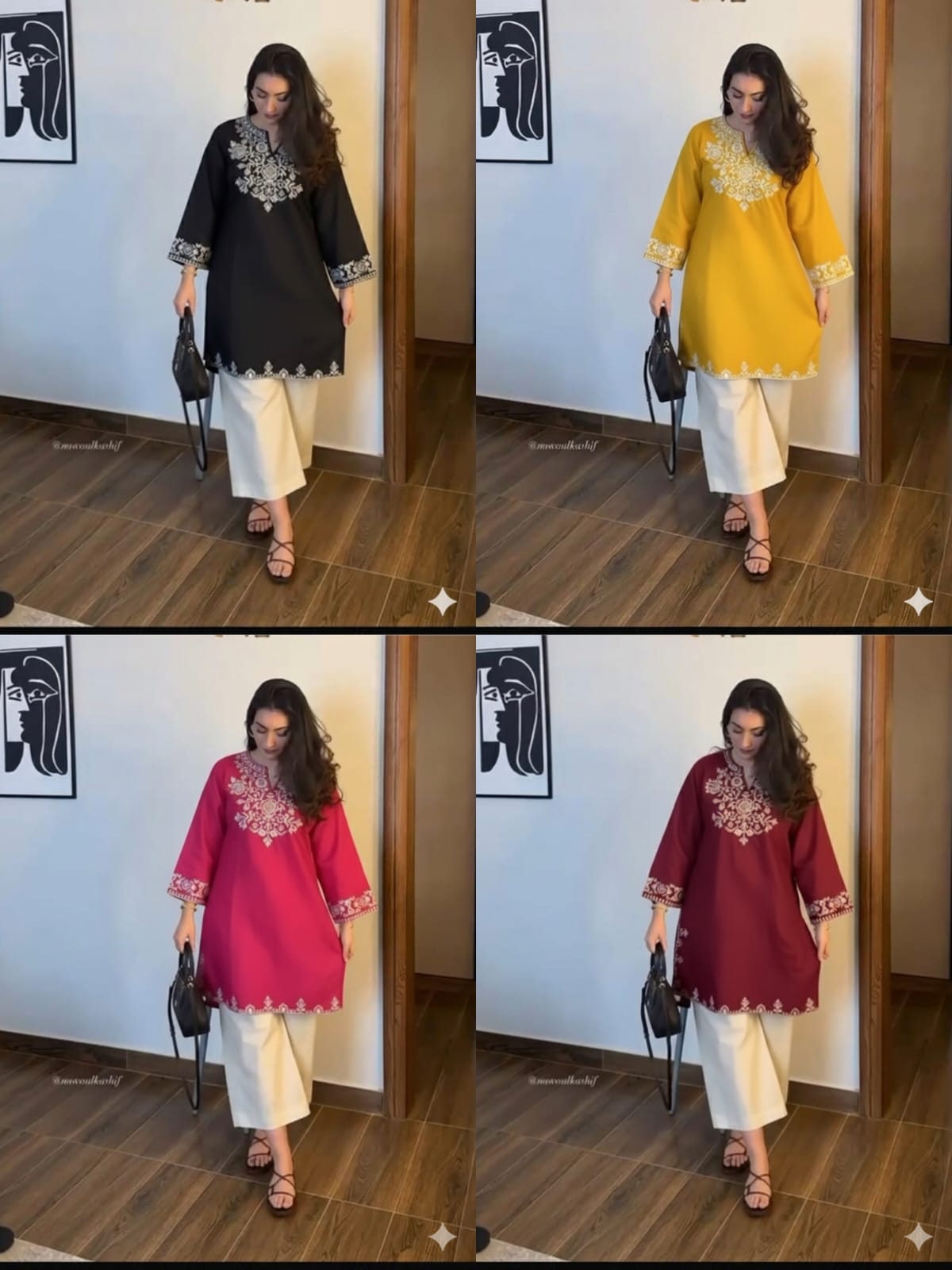 Red Cotton Embroidered Kurta Set with Palazzo Pants