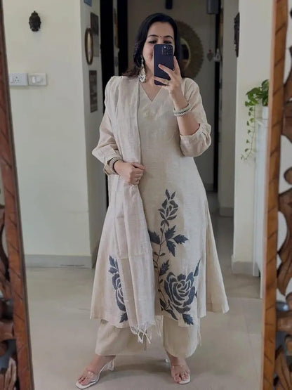 Ivory Floral Printed Kurta Set