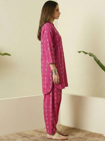 Rose Pink Embroidered Kurta &amp; Straight Pant Set for Women