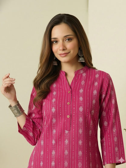 Rose Pink Embroidered Kurta &amp; Straight Pant Set for Women