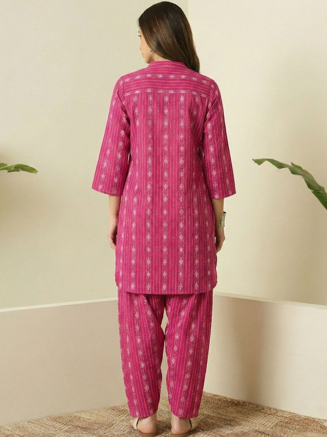 Rose Pink Embroidered Kurta &amp; Straight Pant Set for Women