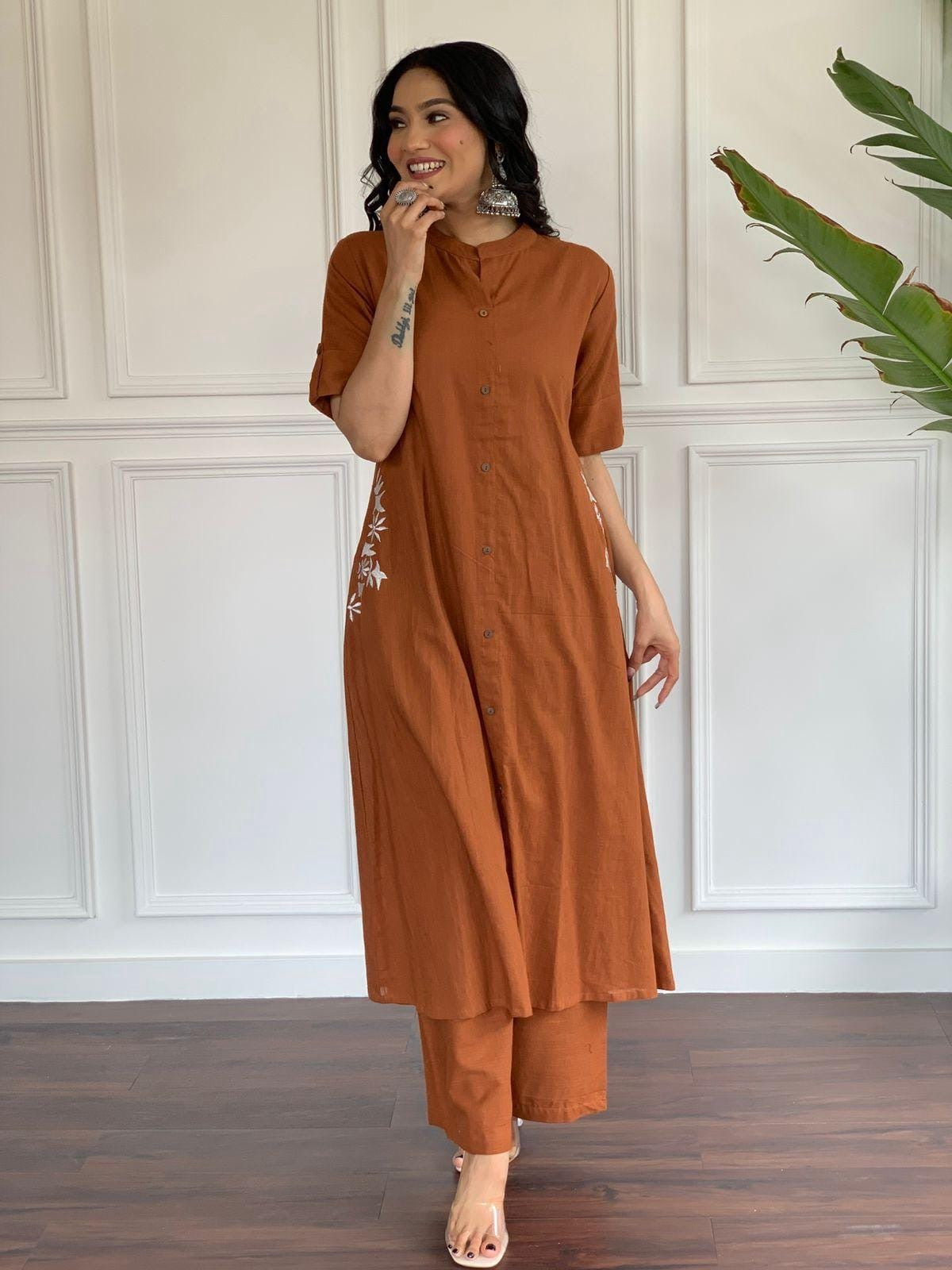 Rust Brown Elegant Anarkali Dress