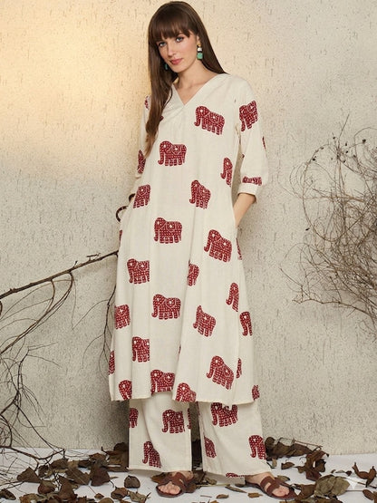 off white  Printed Straight-Fit Dress
