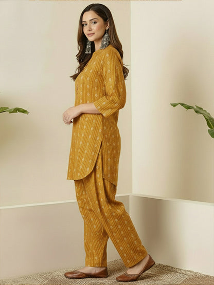 Mustard Printed Kurta &amp; Palazzo Co-Ord Set for Women