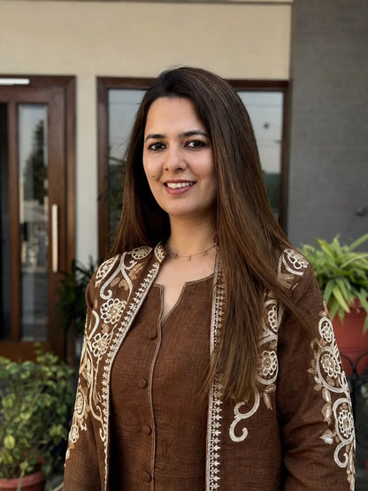 Elegant Brown Embroidered Co-Ord Set for Women | Premium Ethnic Fusion Wear