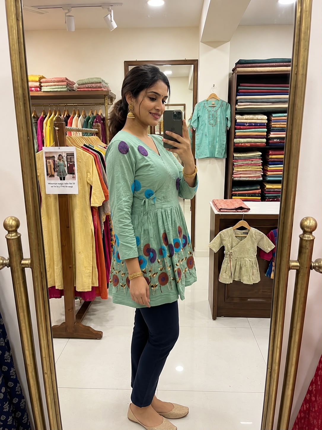 Mint Green Multicolor Floral Embroidered Kurta