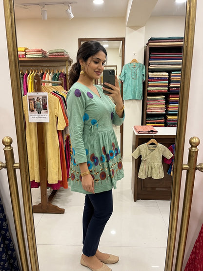 Mint Green Multicolor Floral Embroidered Kurta