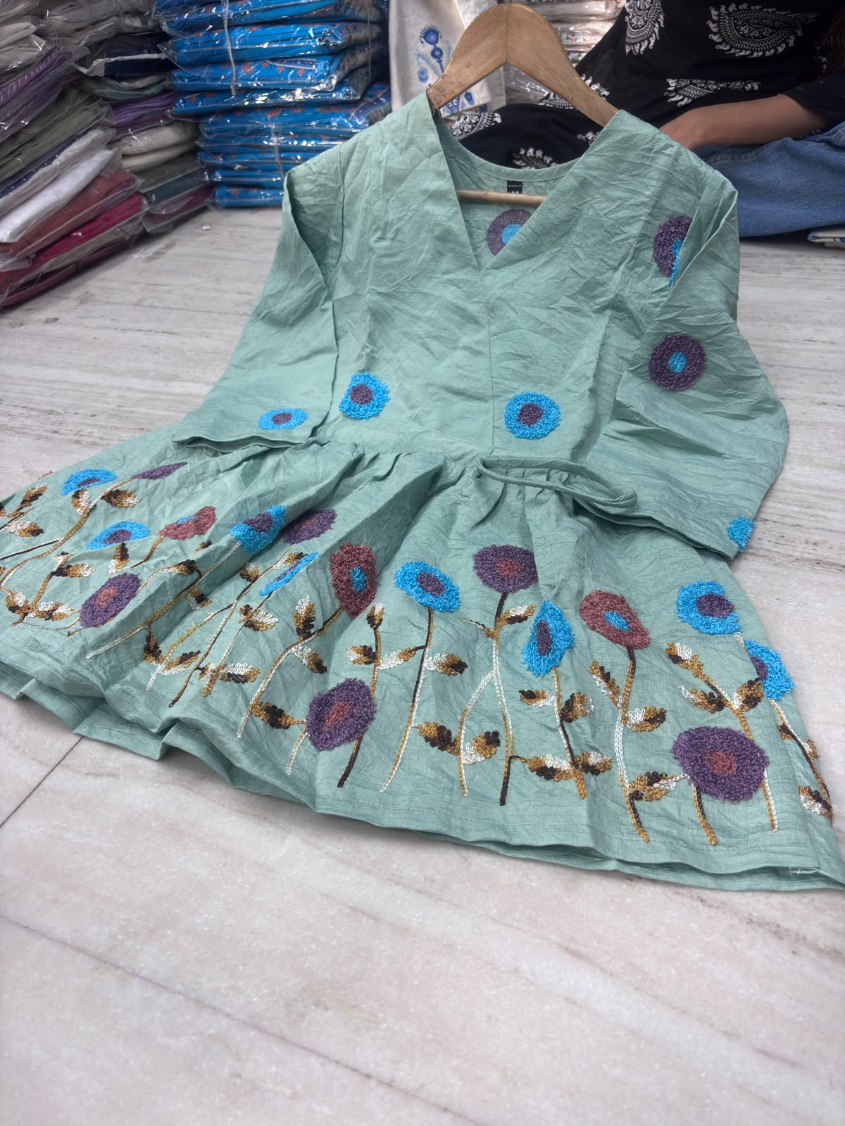 Mint Green Multicolor Floral Embroidered Kurta