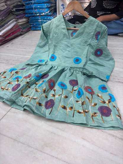 Mint Green Multicolor Floral Embroidered Kurta