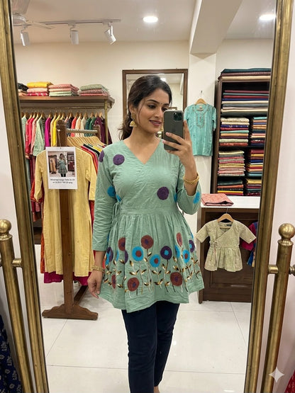 Mint Green Multicolor Floral Embroidered Kurta