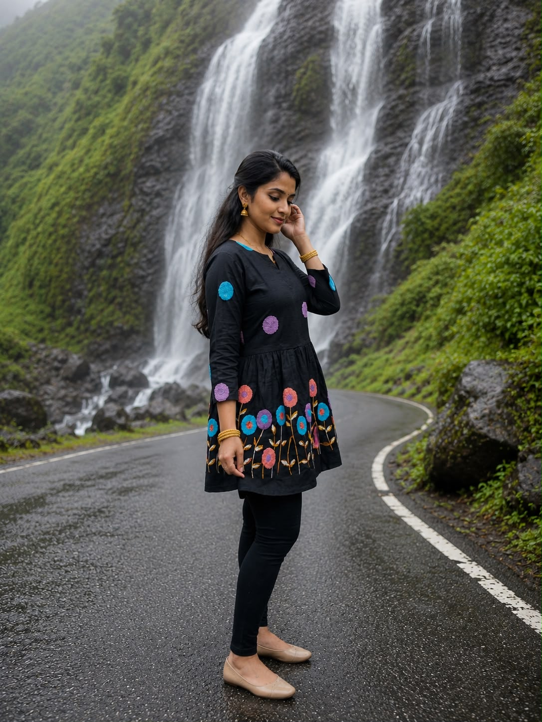 Black Multicolor Floral Embroidered Kurta
