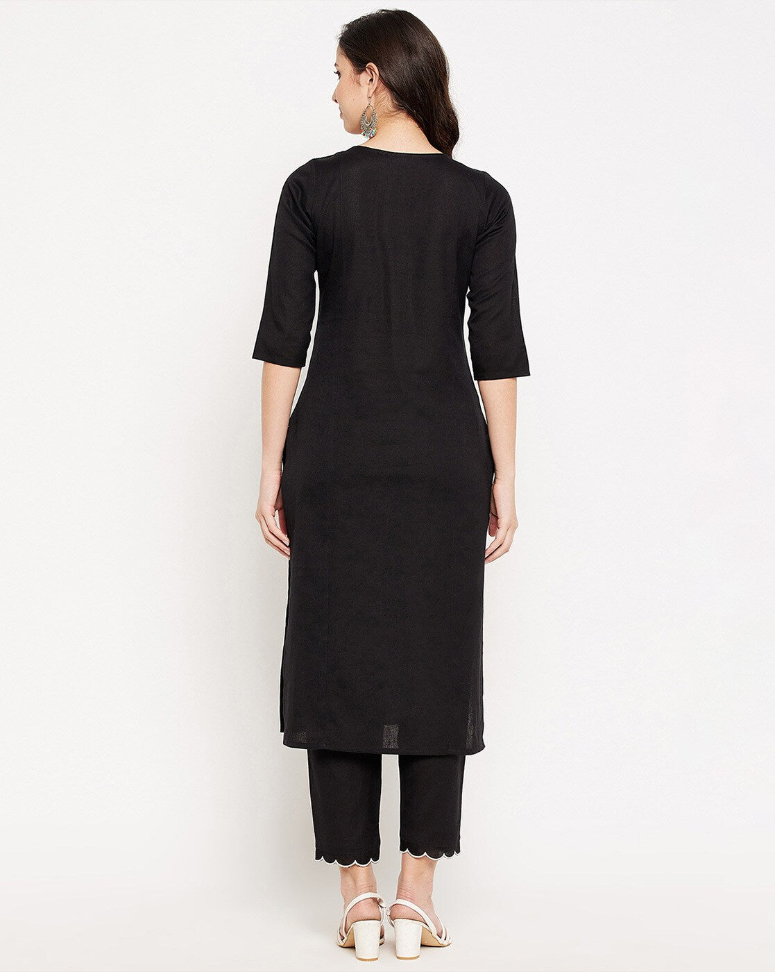 Black Kurta with White Geometric Embroidery