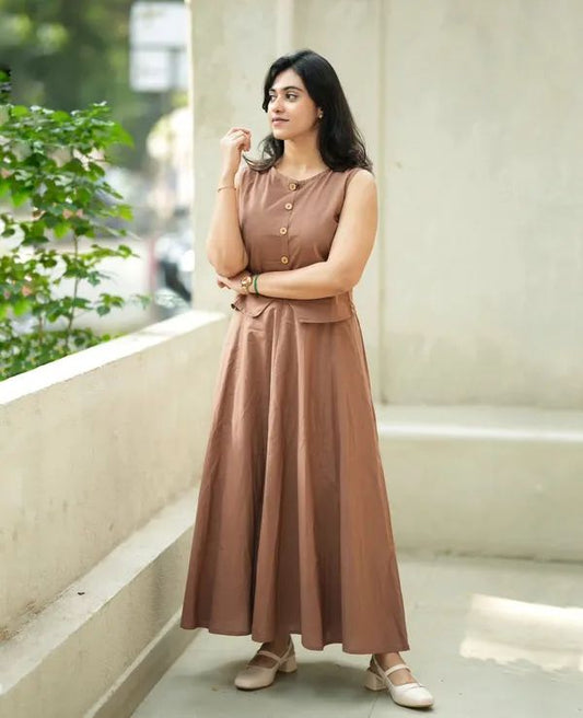 Women's Brown Cotton Corset Top with Floral Long Skirt