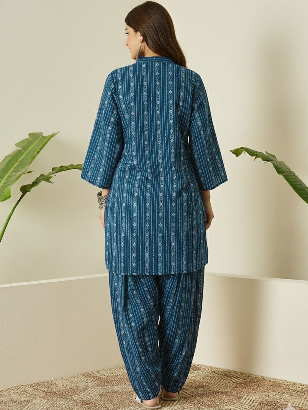 Indigo Nagin Katha Embroidered Kurta Salwar Set