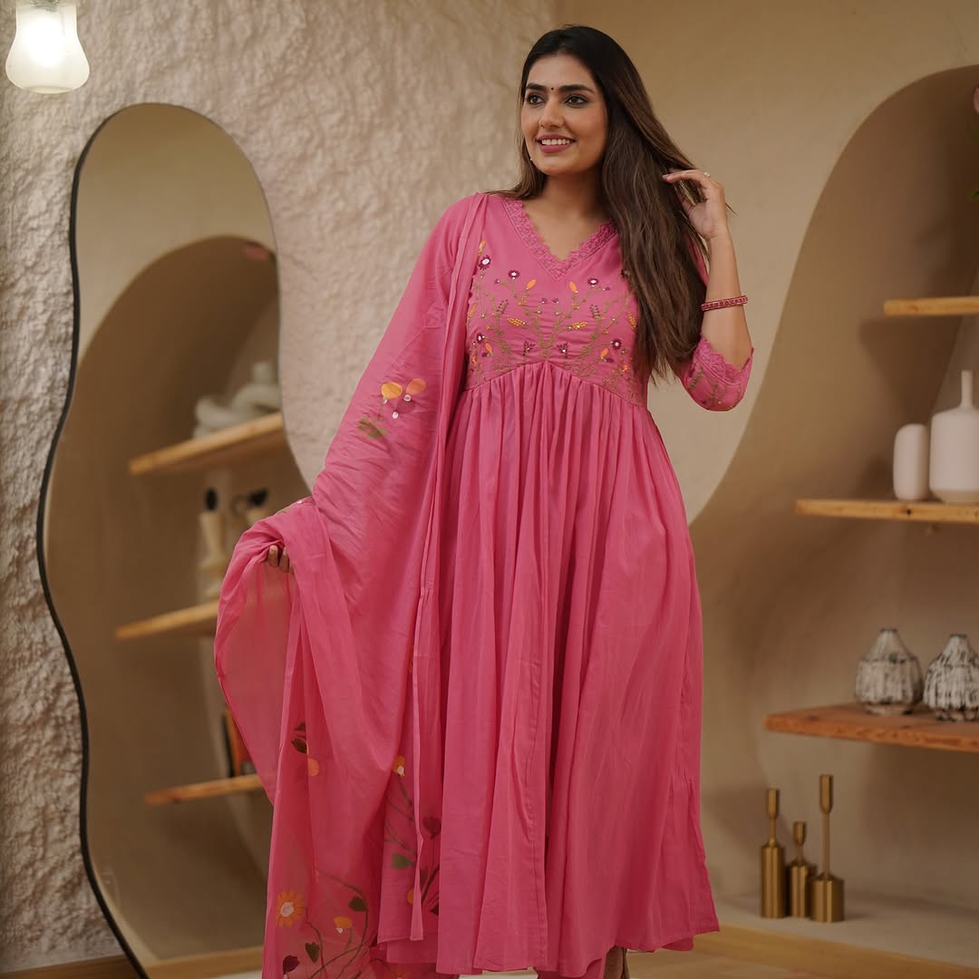 Raspberry Embroidered Anarkali set