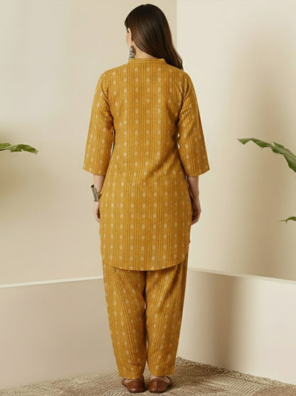 Mustard Printed Kurta &amp; Palazzo Co-Ord Set for Women