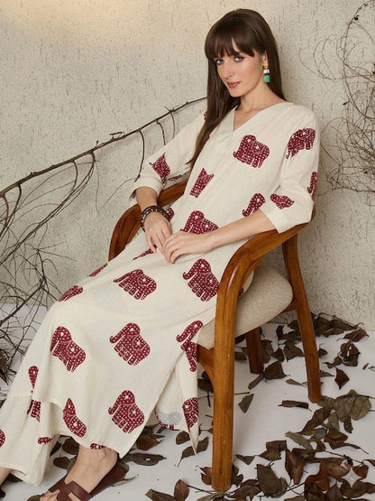 off white  Printed Straight-Fit Dress