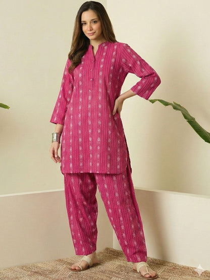Rose Pink Embroidered Kurta &amp; Straight Pant Set for Women