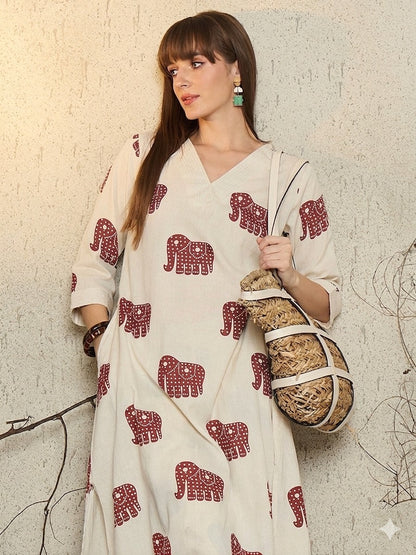 off white  Printed Straight-Fit Dress